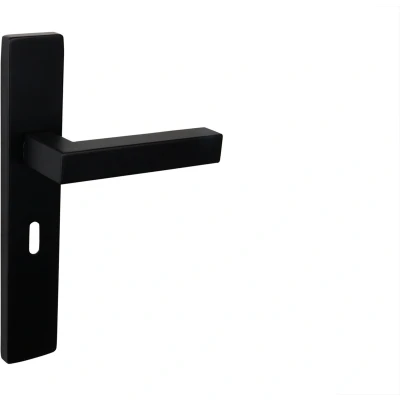 Afbeelding van Lavuzo deurkruk Viterbo Zwart met rechthoekig schild SL56 Per set Industriele deurklink