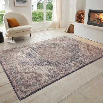 Afbeelding van Vloerkleed Vintage Sand 240x340cm Blauw Retro 123vloerkleed.nl is de online webshop voor vloerkleden en woonaccessoires.