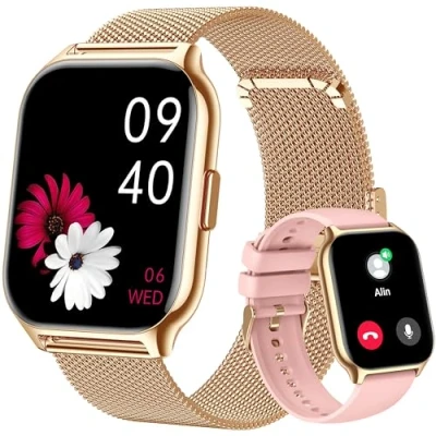 Afbeelding van Popglory smartwatch voor dames, 5,1 cm heren (oproepen/beantwoorden), fitnesshorloge met bloeddruk, hartslag en zuurstof in het bloed,