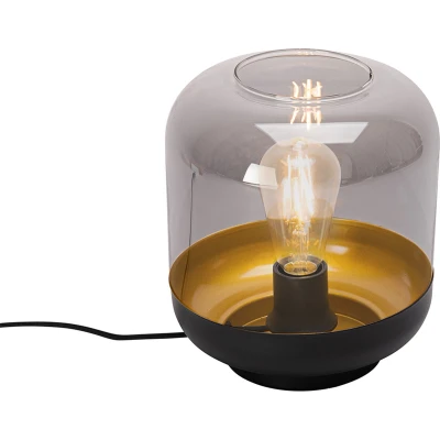 Afbeelding van QAZQA Design tafellamp zwart met goud en smoke glas Kyan