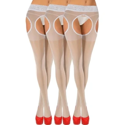 Afbeelding van sesto senso 3 paar panty&#039;s met open kruis, 15 denier, wit.