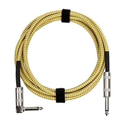 Afbeelding van Amazon Basics Instrumentkabel 6,35 mm schuin met tweed mantel, 25 cm, geel &amp; bruin