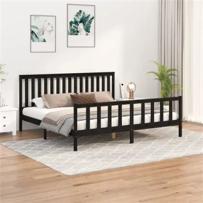 Afbeelding van vidaXL Bedframe met hoofdbord massief grenenhout zwart 200x200 cm