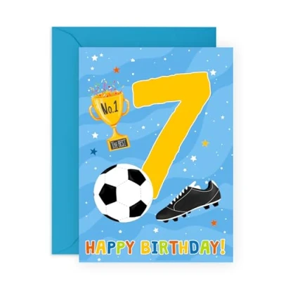 Afbeelding van CENTRAL 23 Verjaardagskaart 7 jaar voetbal kaarten verjaardagskaarten cadeaus voor jongens, kleinzoon, neef levering met sticker