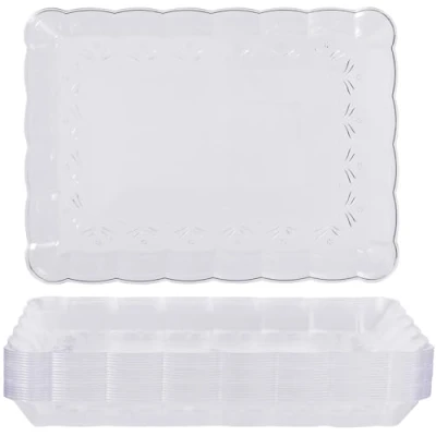 Afbeelding van MATANA 18 Grote Rechthoekige Dienbladen 32 x 24 cm Doorzichtige Plastic Stevig en Herbruikbaar