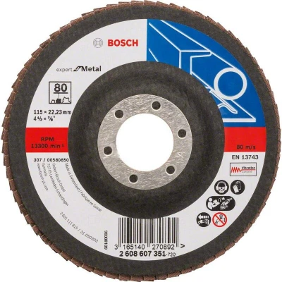 Image de BOSCH 2608607351 disque à lamelles X551 Expert pour métal, diamètre 115 mm, grain 80, type droit