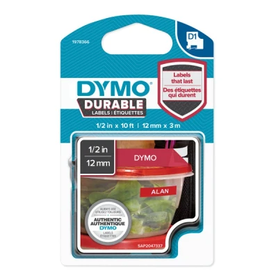 Image de DYMO D1 Auto adhésif blanc sur rouge Rouleau (1,2 cm x 3 m) 1 cassette(s) bande d&#039;étiquettes pour LabelMANAGER 100, 150, 160, 200, 210, 220, 260, 280, 300, 360, 420, 450; MobileLabeler