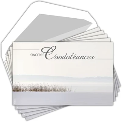 Afbeelding van AFIE C5256 Oprechte medeleven 5 identieke kaarten + witte enveloppen, formaat 9 x 14 cm, tekst voor sympathie, dood, begrafenis, rouw, kaarsen, comfort, tas, gemaakt in Frankrijk