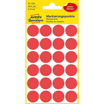 Afbeelding van Avery Etiket Zweckform 18mm rond blister 4 vel a 24 et. rood Non permanent