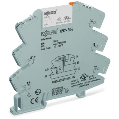 Afbeelding van WAGO 857 304 Relaismodule Nominale spanning: 24 V/DC Schakelstroom (max.): 6 A 1x wisselcontact 1 stuk(s)