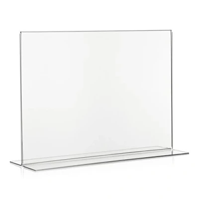 Afbeelding van VITAdisplays® T standaard liggend formaat, tafelstandaard, acrylglashouder, promotionele houder, A4 formaat (29,7 x 21 cm) transparant van plexiglas