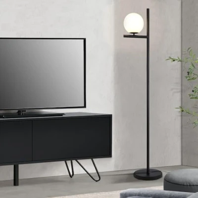 Afbeelding van Staande lamp Aberdaron vloerlamp 154 cm zwart en wit E27