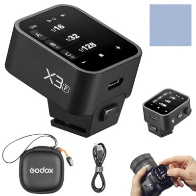 Afbeelding van GODOX X3 F 2.4G Wireless Flash Trigger TTL Auto met groot OLED display, meerdere flitsmodi, 32 kanalen, 16 groepen opbergtas, compatibel apparaten