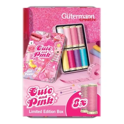 Afbeelding van Gütermann Cute and Pink Box naaigaren, 8 stuks, pastelroze, handgemaakt, opbergdoos