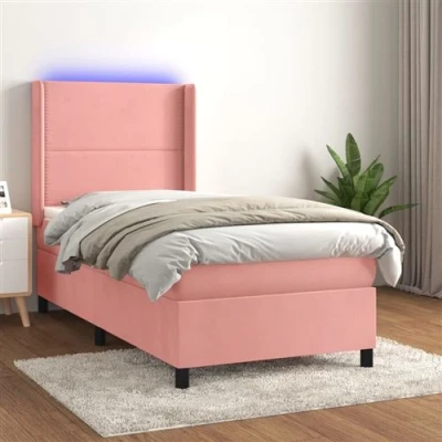 Afbeelding van vidaXL Boxspring met matras en LED fluweel roze 90x190 cm