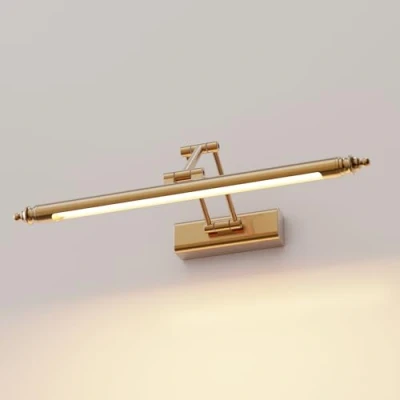 Afbeelding van HMAKGG Vintage badkamerspiegellamp, led wandlamp, badkamer, messing, retro, draaibaar, van roestvrij staal, warmwit, 3000 K, IP44, waterdicht (80 cm 15 W)
