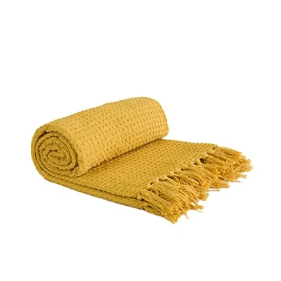 Afbeelding van Emma Barclay Honeycomb Bankovertrek, effen, gestructureerd, van gerecycled katoen, okergeel, 70 x 100 cm (178 254 cm)