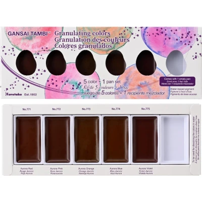 Afbeelding van Kuretake Gansai Tambi Granulating 5 Watercolors Set + 1 Empty Pan, Professional Quality