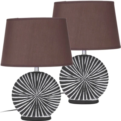 Afbeelding van BRUBAKER Set van 2 Tafellampen Bedlampjes Decoratieve Keramische voeten Matte afwerking, 36 cm Bruin