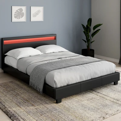 Afbeelding van Lit double NEO 140 x 190 CM PVC noir avec sommier et LED intégrées
