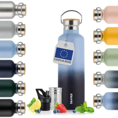 Afbeelding van Blumtal Thermosfles 750 ml Dubbelwandige Drinkfles BPA Vrij Theefles Thermos Grijsblauw en Donkerblauw