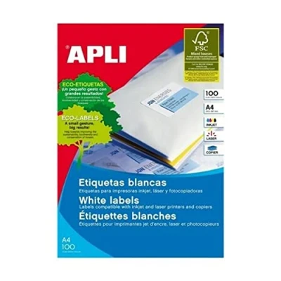 Afbeelding van Apli witte etiketten ft 38 x 21,2 mm (b h), 6.500 stuks, 65 per blad (1283) etiket