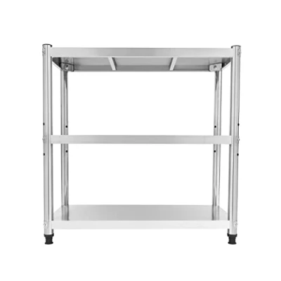 Afbeelding van Werktafel van roestvrij staal, tafel 3 niveaus, werkblad voor keuken thuis, school, kantine, restaurant