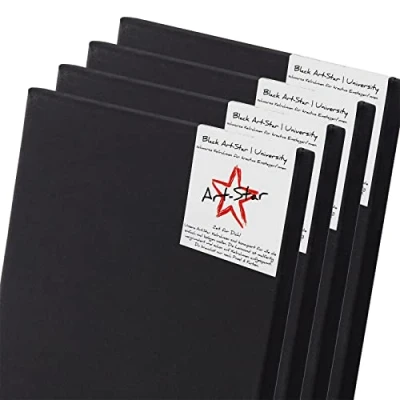 Afbeelding van Art Star University Black Set van 4 geribbelde lijsten, 50 x 70 cm, zwart canvas op cm spieraam, voorbehandeld canvas, rechthoekig frame, klaar om te schilderen met