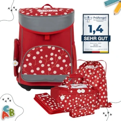 Afbeelding van MUWO Schooltas voor kinderen, 5 delig, ergonomische lichte rugzak met sporttas, gymtas, etui, slechts 920 g, Piratenontwerp, informeel