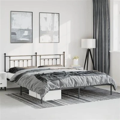 Afbeelding van Bedframe met hoofdbord metaal zwart 183x213 cm