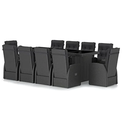 Afbeelding van vidaXL 11 delige Tuinset met kussens poly rattan zwart