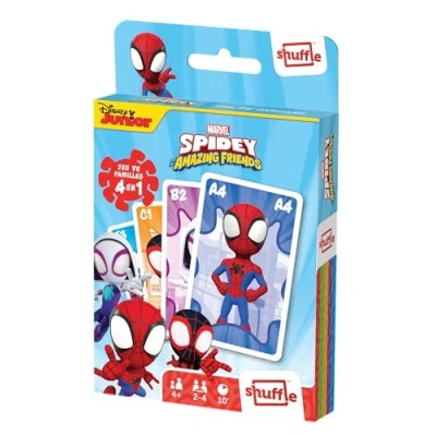 Afbeelding van Shuffle Spidey en zijn buitengewone vrienden 4 spellen in 1 7 gezinnen, paren, actie gevechten kaartspel voor kinderen familie vanaf jaar