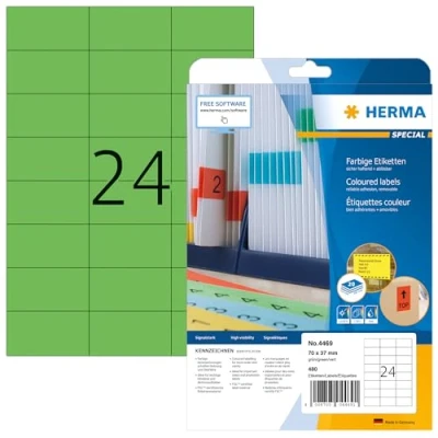 Afbeelding van Etiket HERMA 4469 70x37mm verwijderbaar groen 480stuks
