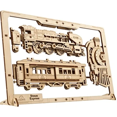 Afbeelding van UGears Steam Express 2.5D puzzel, mechanisch, houtbouwpakket