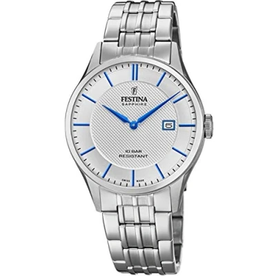 Afbeelding van Festina Volwassenen analoog kwartshorloge met roestvrij stalen armband F20005/2, zilver/blauw, groß,