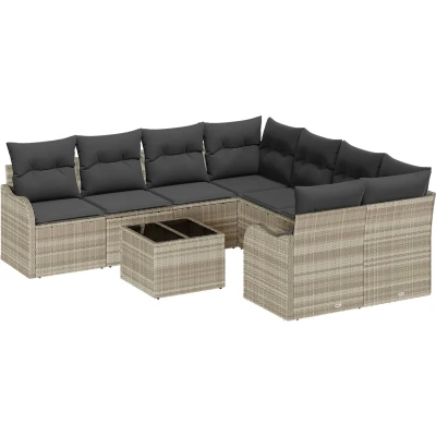 Afbeelding van vidaXL 9 delig Tuin Sofa Set met Kussens Licht Grijs Poly Rattan