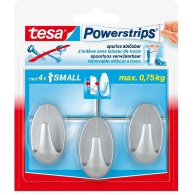 Afbeelding van tesa POWERSTRIPS® Zelfklevende haak Small Ovaal Chroom (mat) Inhoud: 3 stuk(s)