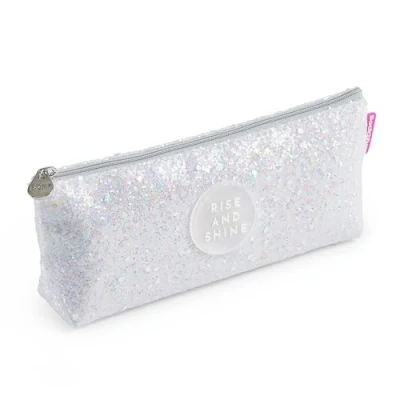 Afbeelding van Back2Fun Driehoekig etui, glanzend, etui met 1 vak, afmetingen 200 x 80 35 mm, pailletten en metalen handvat, ritssluiting, materiaal polyester, kleur wit, Wit., Miquelrius