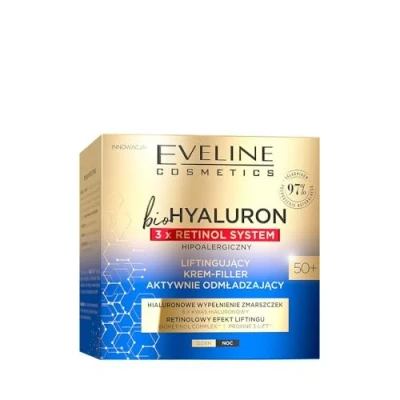 Afbeelding van Eveline Cosmetics BioHyaluron Actieve Retinol Lifting Cream 50+ 50 ml, 3 tubes