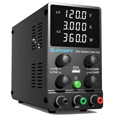 Afbeelding van Variabele DC voeding, 120 V, 3 A, regelbaar, met instelbare schakelaar, bank, lineaire voeding 4 cijferige led display, hoge precisie, USB poort 5 V/2 grote en fijne instellingen
