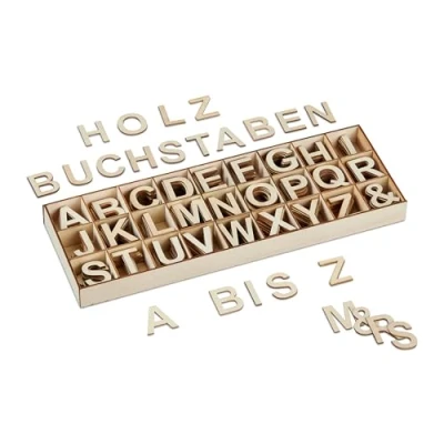 Afbeelding van Relaxdays houten letters 324 delige set 3 cm alfabet knutselen decoratie