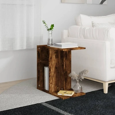 Afbeelding van Bijzettafel 50x30x50 cm bewerkt hout gerookt eikenkleurig