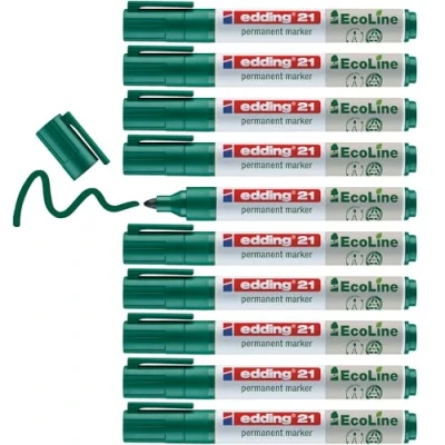 Afbeelding van edding 21 EcoLine permanente marker 10 stuks groen ronde punt 1,5 3 mm sneldrogende permanent water en wrijfvast voor karton, kunststof, hout, metaal universele Alcoholstift