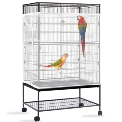 Afbeelding van Yepper Grote afdekking voor vogelkooi, verstelbaar net van zacht en luchtig nylonnet, beschermende rok papegaai, parkiet, ara, Afrikaanse ronde vierkante kooien (wit)
