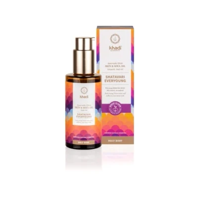 Afbeelding van khadi SHATAVARI EVERYOUNG Ayurvedische elixer lichaamsolie, intensieve anti aging olie: verstevigt, verjongt en revitaliseert, 100% natuurlijk, zonder synthetische ingrediënten, natuurlijke cosmetica,