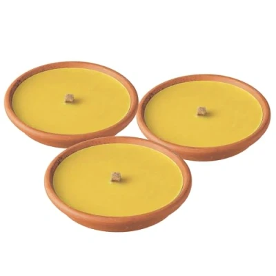 Afbeelding van Horeca Candles Citroengras kaarsen voor buiten Set van 3 terracotta fakkels 8 uur houdbaar Romeinse tuinpan, balkon, picknick, camping