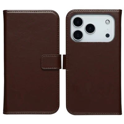 Afbeelding van Selencia Echt Leren Bookcase voor de Apple iPhone 17 Pro Max Bruin