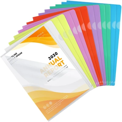 Afbeelding van Lot de 14 porte documents A4 7 couleurs Ouverts sur le côté Transparents En plastique transparent Pour bureau l&#039;école