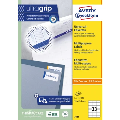 Afbeelding van Avery Universele Etiketten, wit, 70,0 x 25,4 mm, permanent klevend