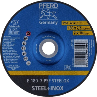 Afbeelding van PFERD 62017640 E 180 7 PSF STEELOX Afbraamschijf gebogen Diameter mm Boordiameter 22.23 RVS, Staal 10 stuk(s)